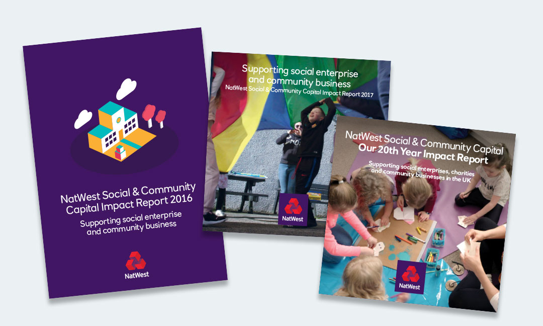 NatWest Social & Community Report covers for 2016, 2017 & 2018